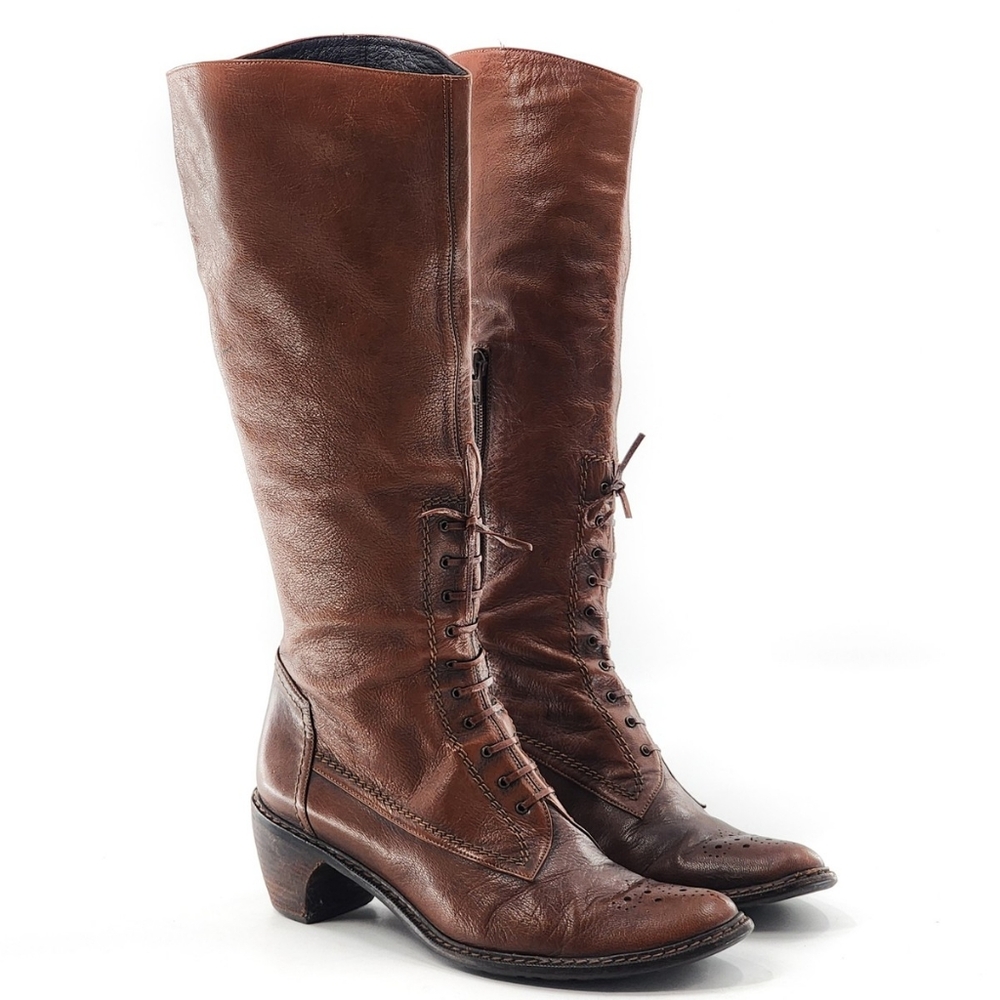 Stuart Weitzman | Laced Oxford Victorian Style Brown Leather Boots Size 9.5